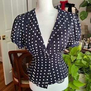 LPA Navy and White Polka Dot Blouse